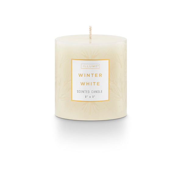 Winter White Small Etched Pillar Candle
