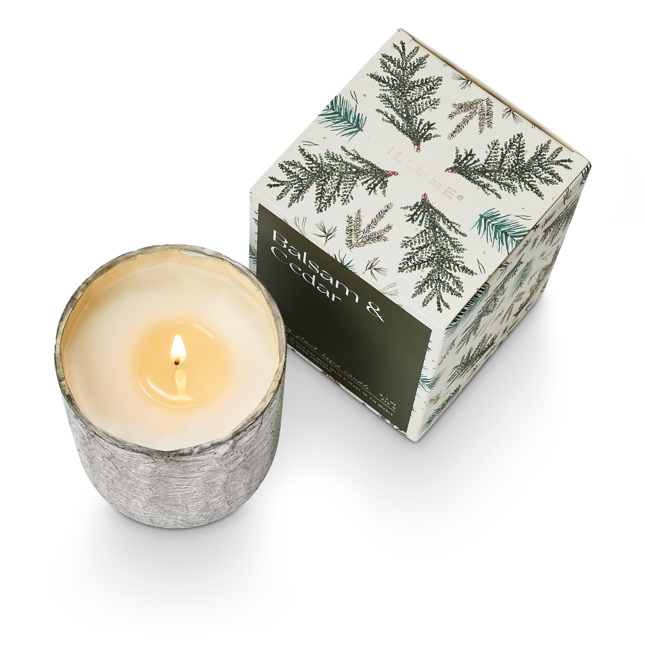 ILLUME® Candles Balsam & Cedar Small Boxed Crackle Glass Holiday Candle
