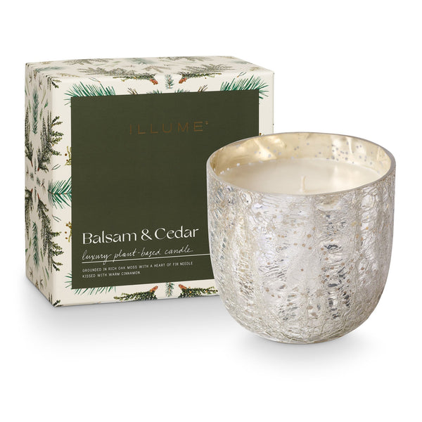 Balsam & Cedar Large Boxed Crackle Glass Candle - Illume Candles - 46284072000