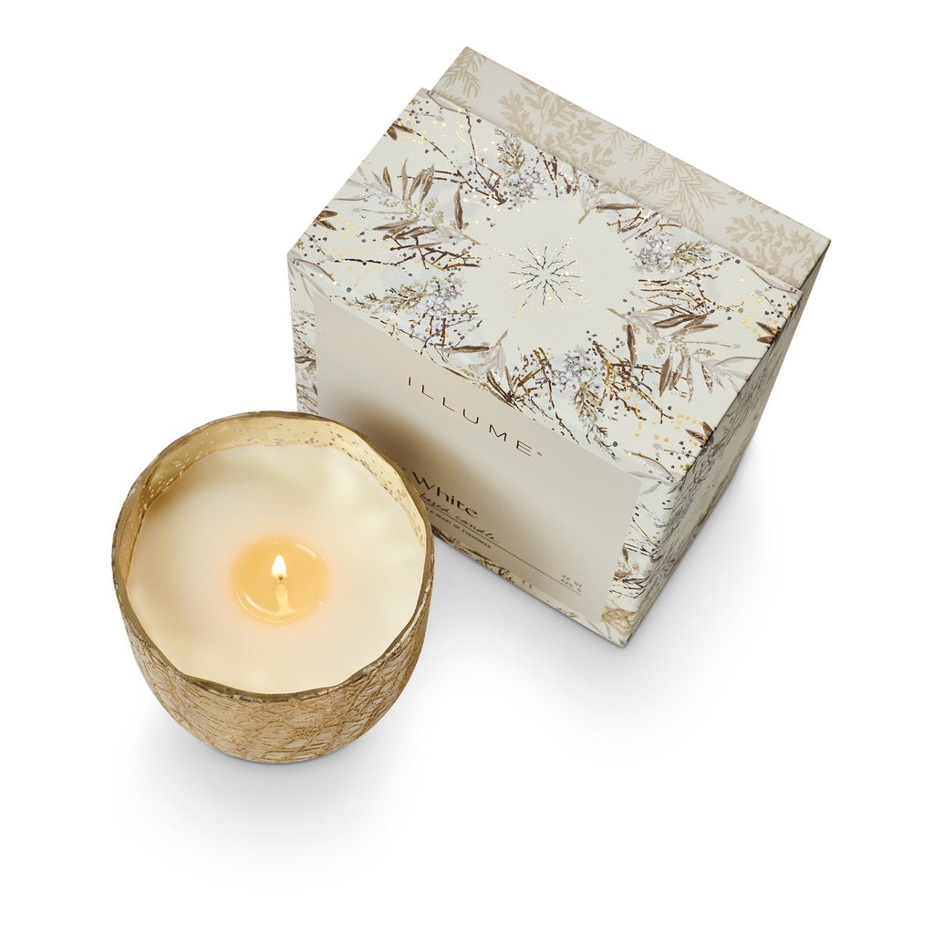 Winter White Large Boxed Crackle Glass Candle - Illume Candles - 46284333000